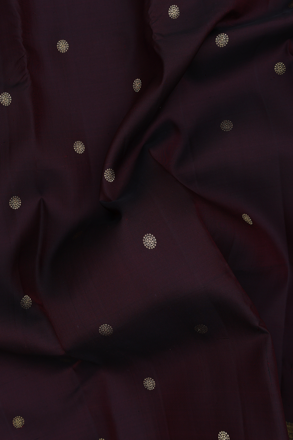 Kanchipuram Silk Saree In Dark Oak Brown With Chakram Buttas