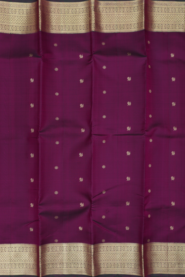 Kanchipuram Silk Saree In Plum Purple With Peacock Buttas