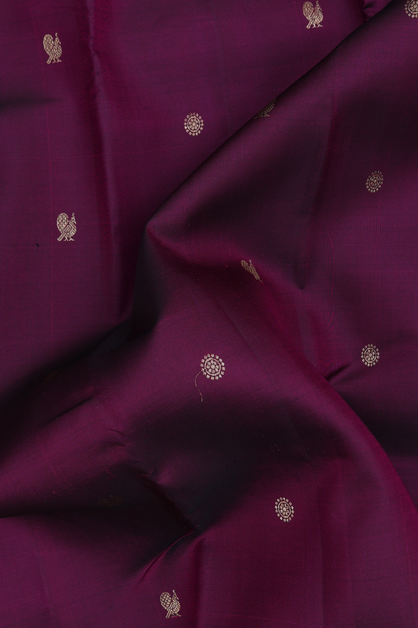 Kanchipuram Silk Saree In Plum Purple With Peacock Buttas