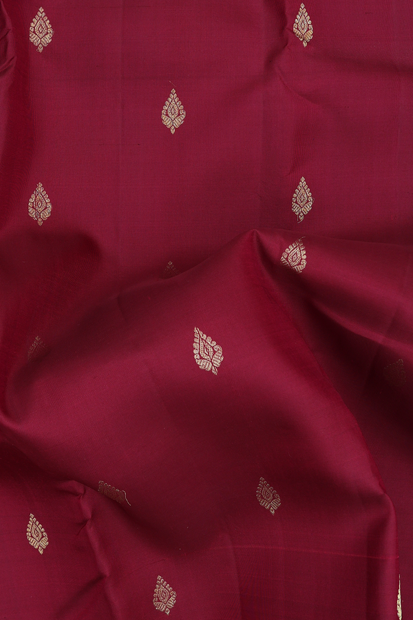 Kanchipuram Silk Saree In Maroon With Zari Buttas