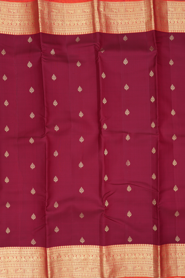 Kanchipuram Silk Saree In Maroon With Zari Buttas