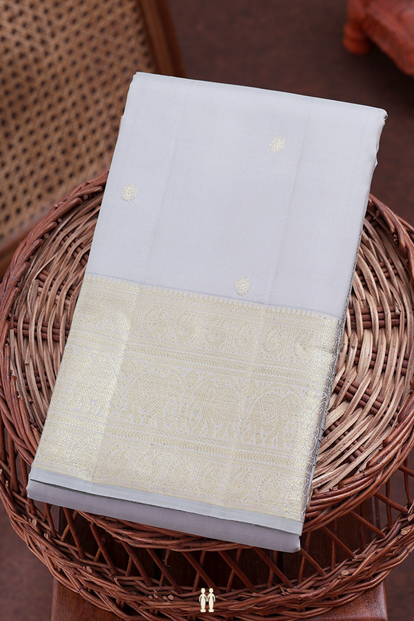 Kanchipuram Silk Saree In Grey With Chakram Buttas