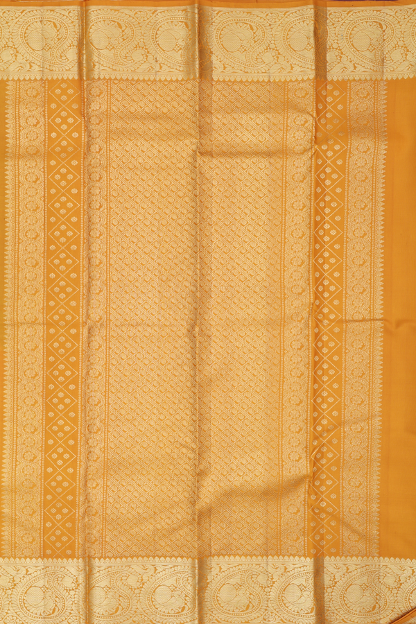 Kanchipuram Silk Saree In Marigold With Peacock Buttas