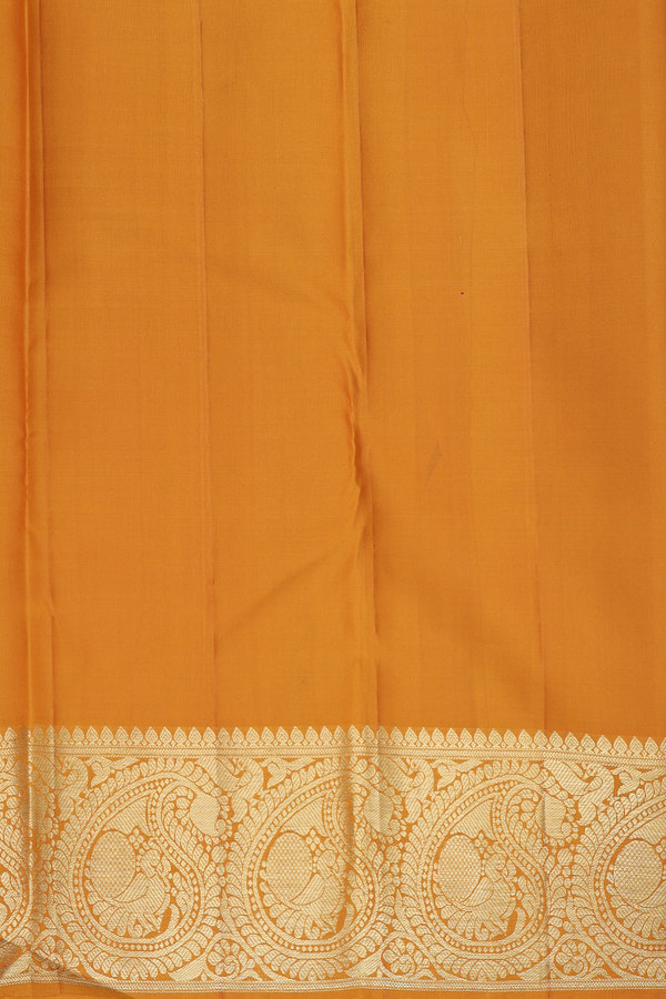 Kanchipuram Silk Saree In Marigold With Peacock Buttas