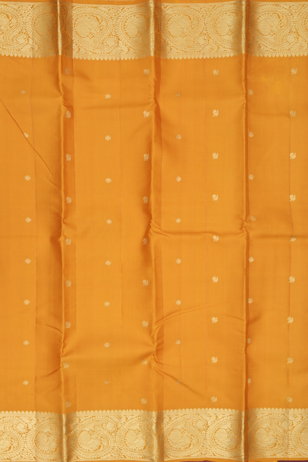 Kanchipuram Silk Saree In Marigold With Peacock Buttas