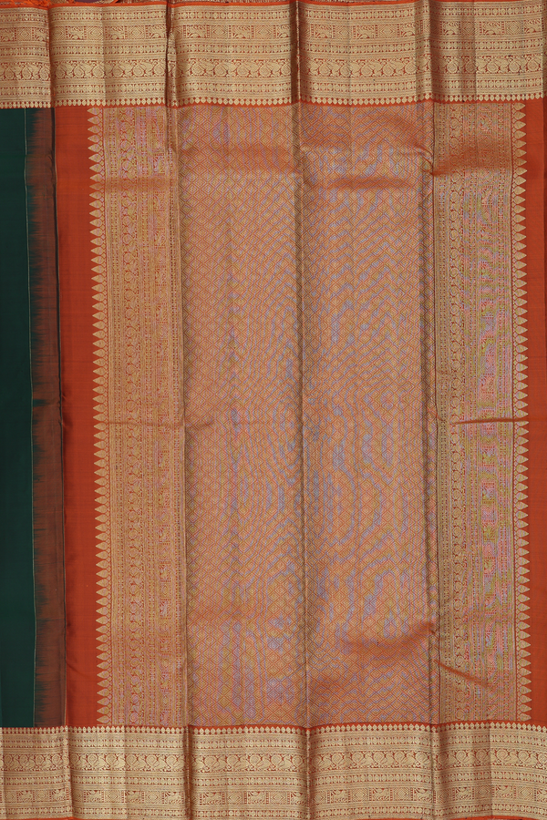 Kanchipuram Silk Saree In Forest Green With Zari Buttas