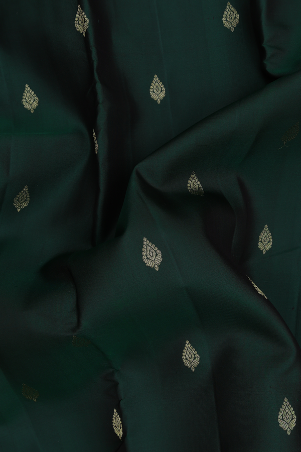 Kanchipuram Silk Saree In Forest Green With Zari Buttas
