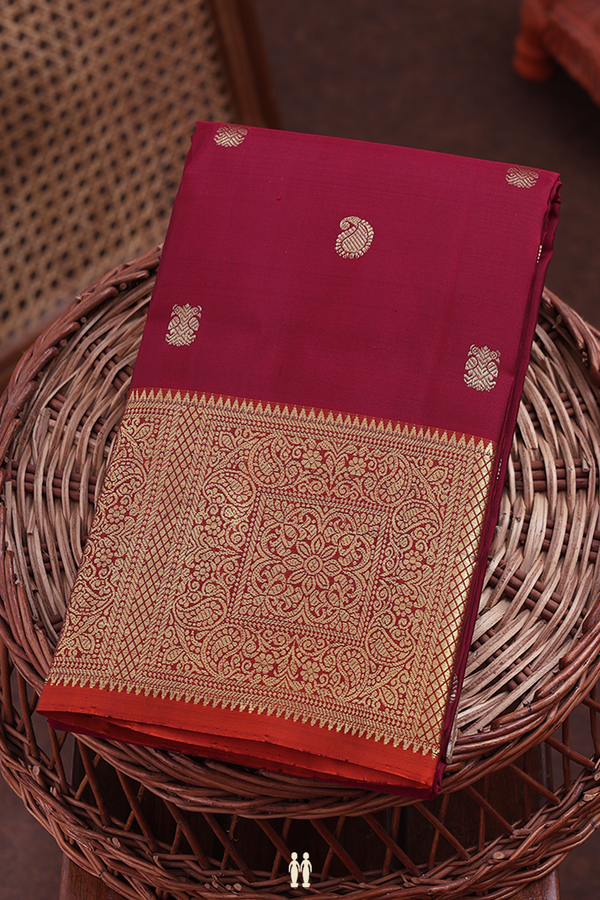 Kanchipuram Silk Saree In Red With Iruthalai Pakshi Buttas