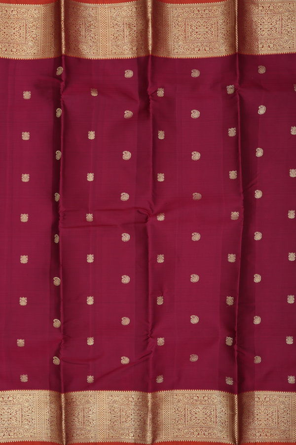 Kanchipuram Silk Saree In Red With Iruthalai Pakshi Buttas
