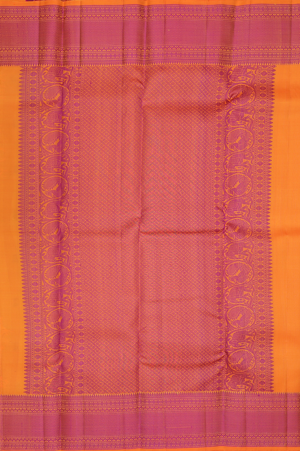 Kanchipuram Silk Saree In Light Brown With Peacock Buttas