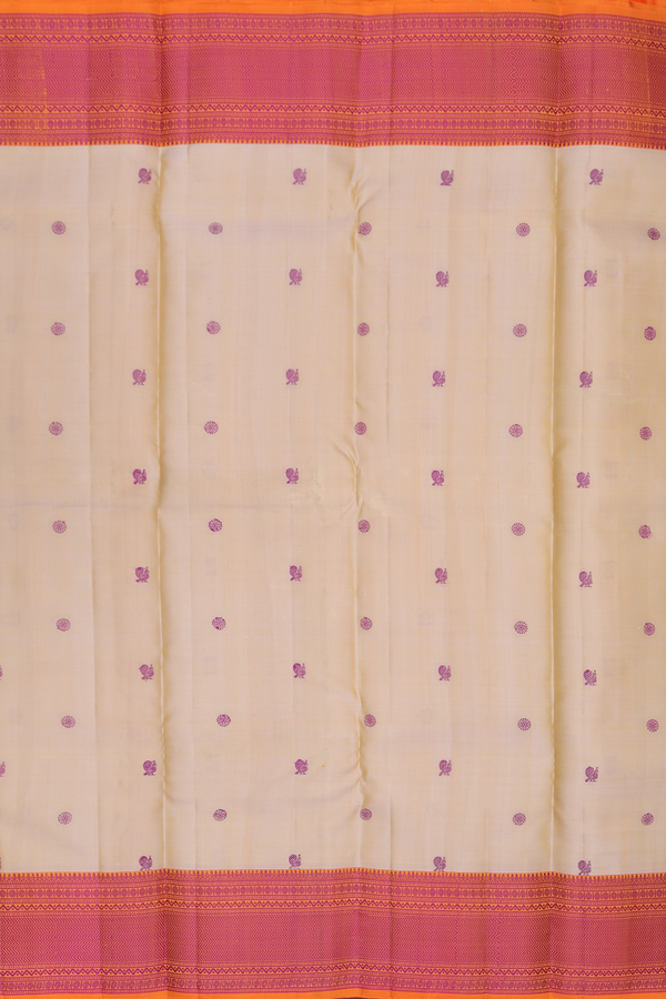 Kanchipuram Silk Saree In Light Brown With Peacock Buttas