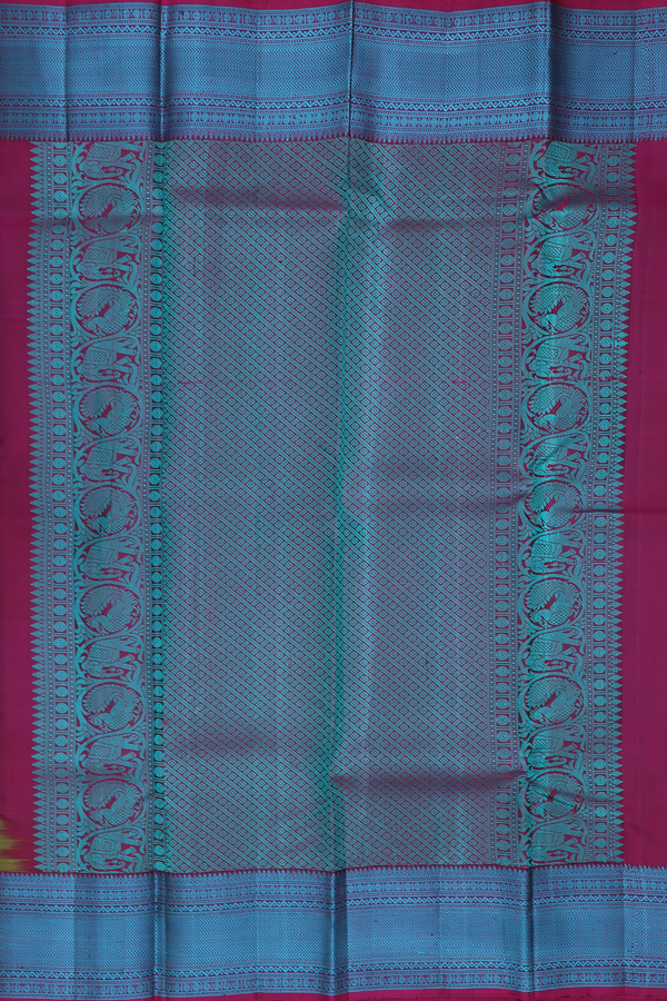 Kanchipuram Silk Saree In Olive Green With Peacock Buttas