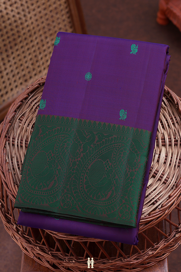 Kanchipuram Silk Saree In Purple With Peacock Buttas