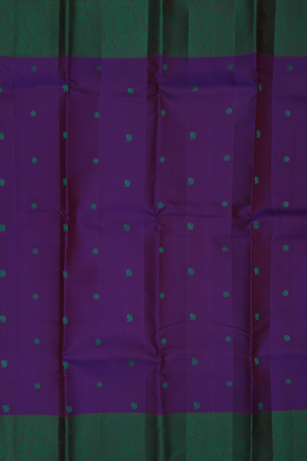 Kanchipuram Silk Saree In Purple With Peacock Buttas