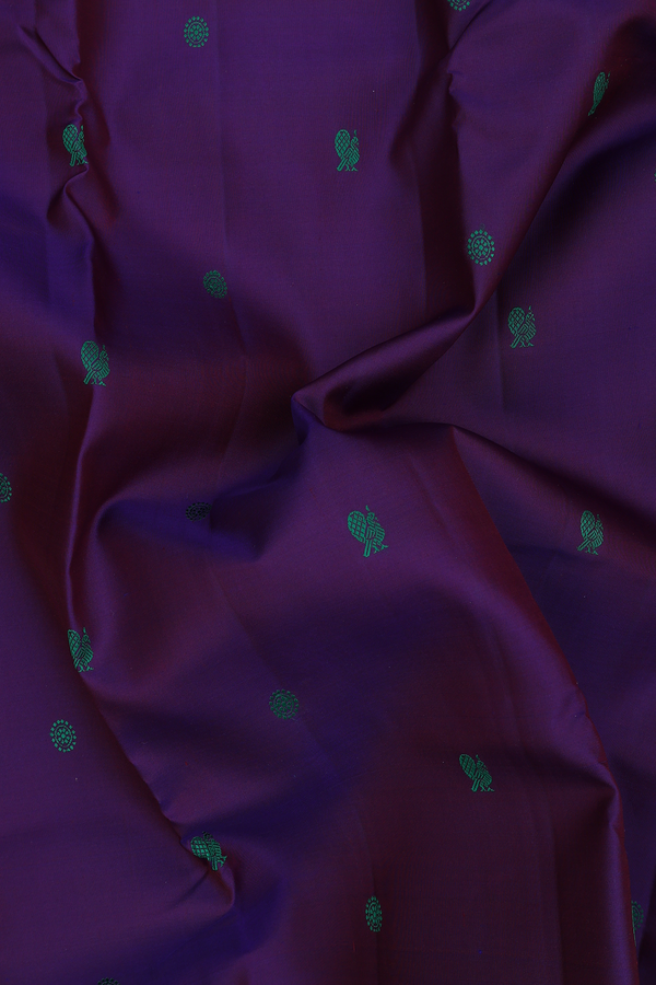 Kanchipuram Silk Saree In Purple With Peacock Buttas