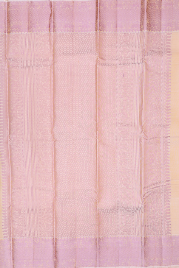 Kanchipuram Silk Saree In Saffron Yellow With Peacock Design