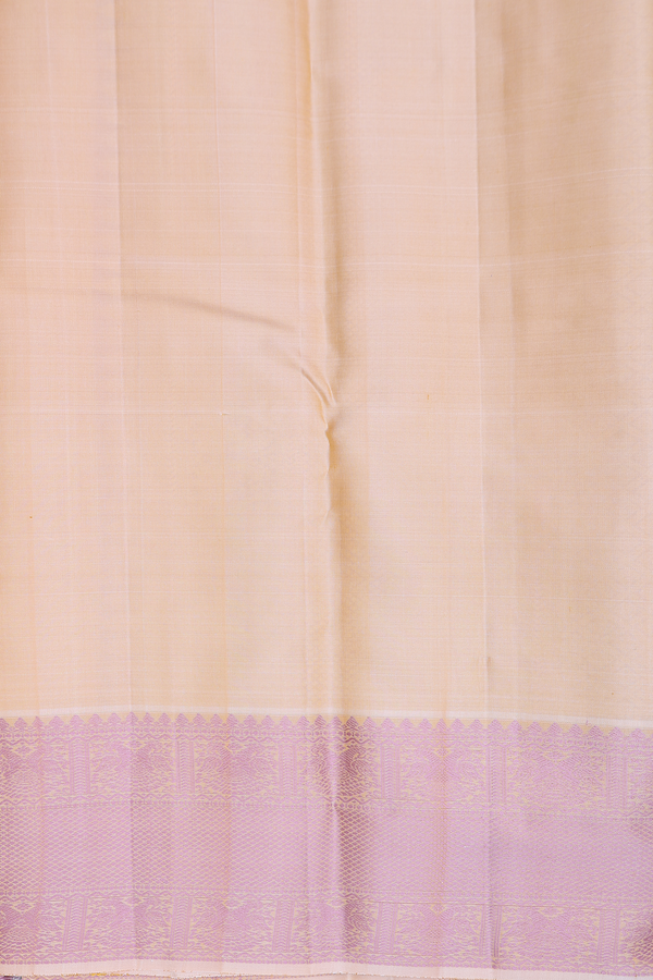 Kanchipuram Silk Saree In Saffron Yellow With Peacock Design