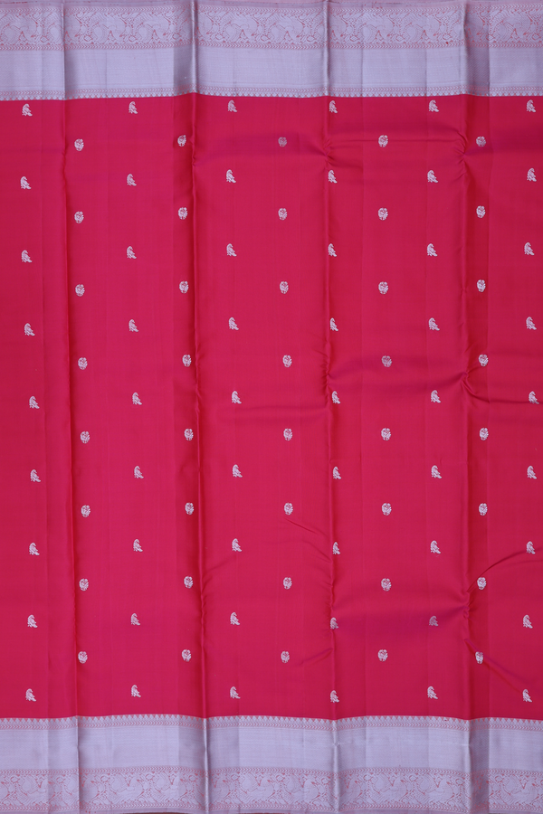 Kanchipuram Silk Saree In Dark Pink With Peacock Buttas