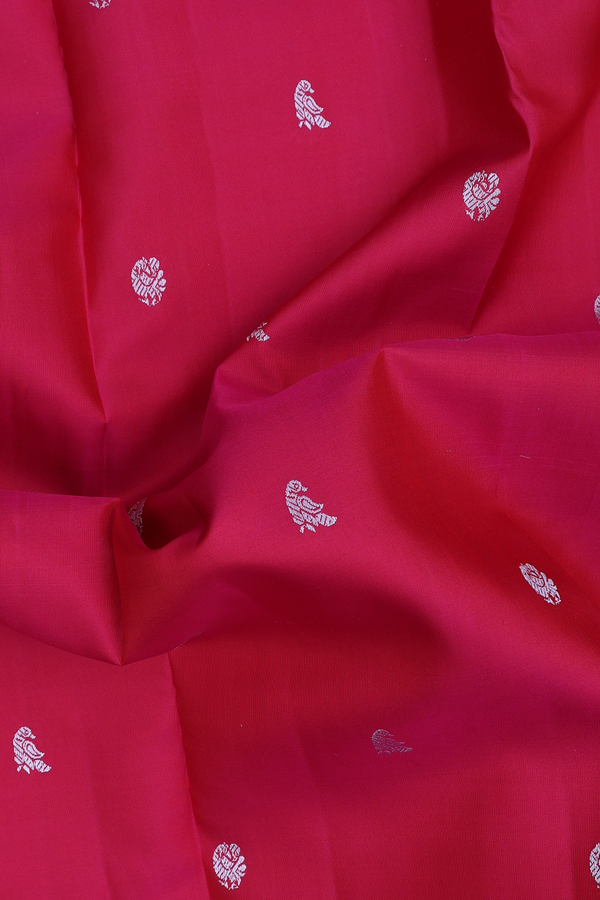 Kanchipuram Silk Saree In Dark Pink With Peacock Buttas
