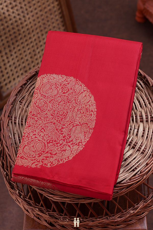 Kanchipuram Silk Saree In Scarlet Red With Mandala Design