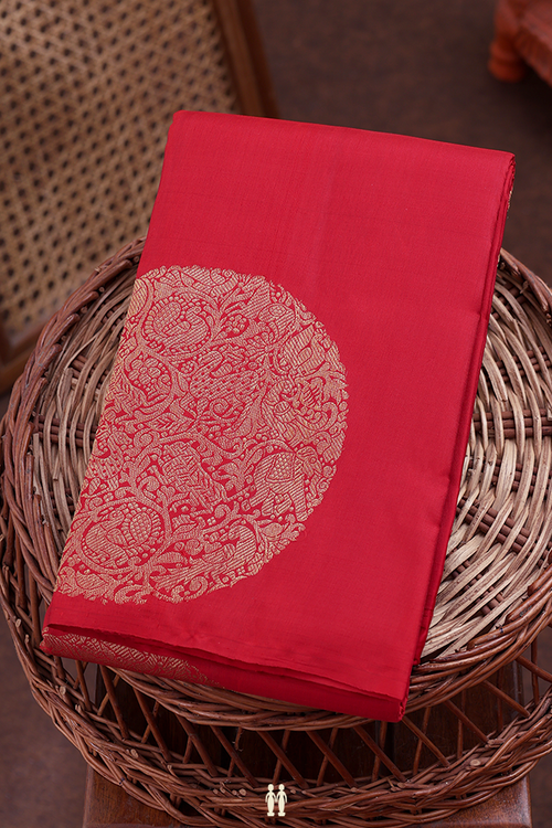 Kanchipuram Silk Saree In Scarlet Red With Mandala Design