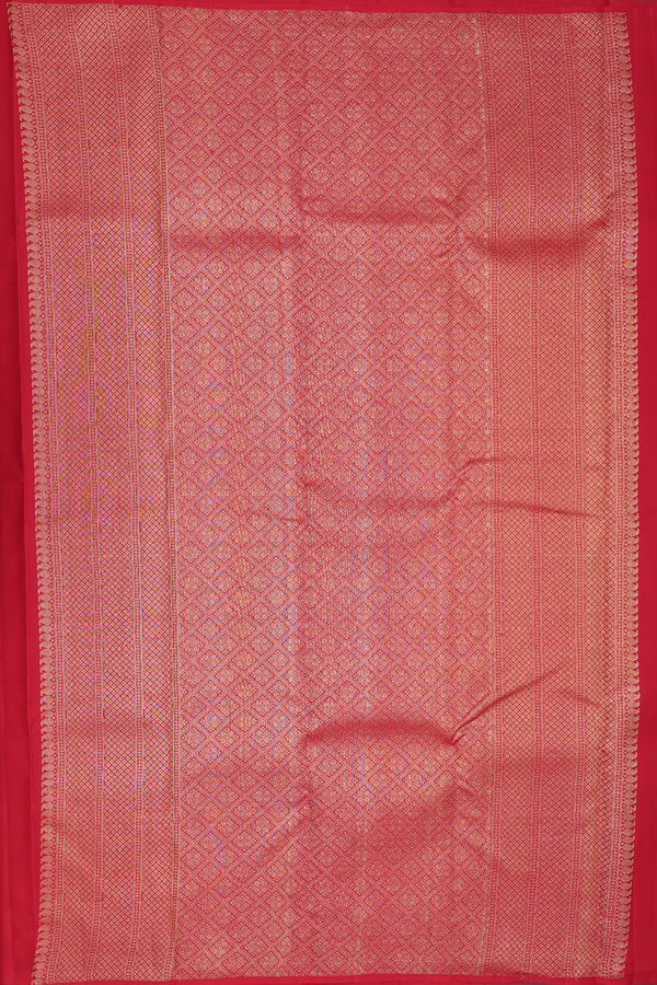 Kanchipuram Silk Saree In Scarlet Red With Mandala Design