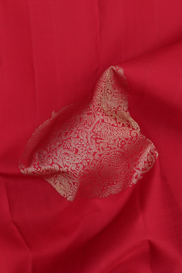 Kanchipuram Silk Saree In Scarlet Red With Mandala Design