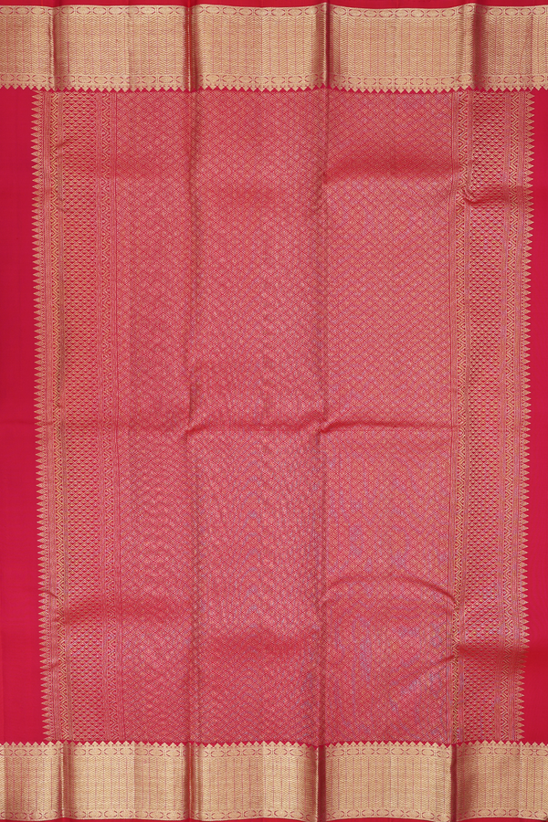 Kanchipuram Silk Saree In Reddish Pink With Peacock Buttas