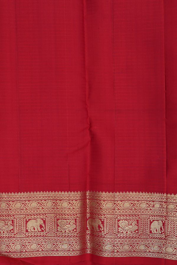 Kanchipuram Silk Saree In Scarlet Red With Checks Design