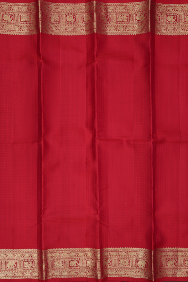 Kanchipuram Silk Saree In Scarlet Red With Checks Design