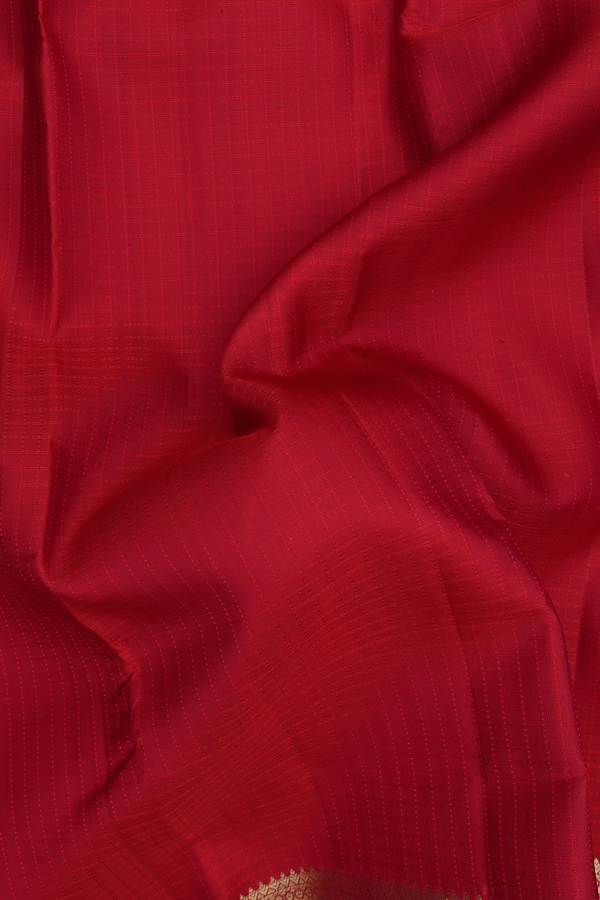 Kanchipuram Silk Saree In Scarlet Red With Checks Design