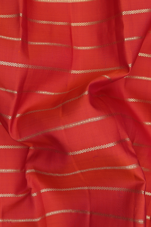 Kanchipuram Silk Saree Bright Orange With Stripes Design
