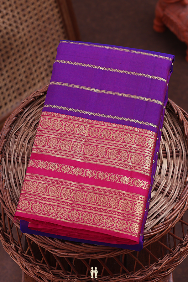 Kanchipuram Silk Saree In Purple With Stripes Design