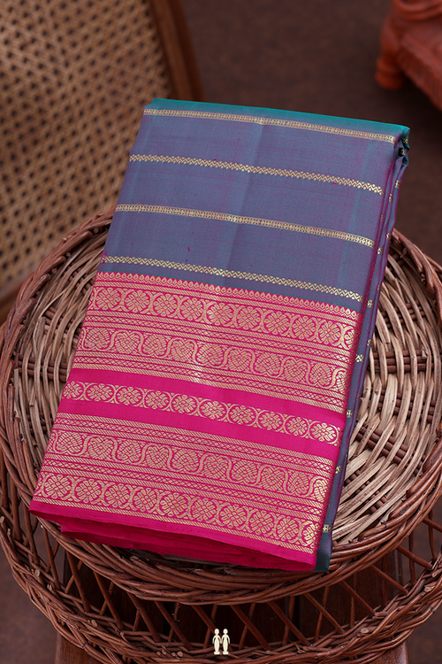 Kanchipuram Silk Saree In Dual Tone With Stripes Design