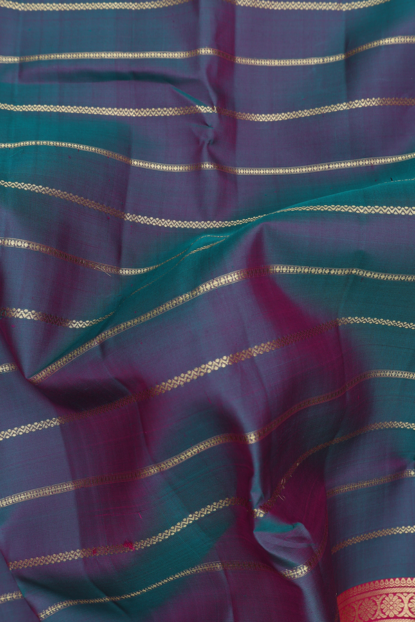 Kanchipuram Silk Saree In Dual Tone With Stripes Design