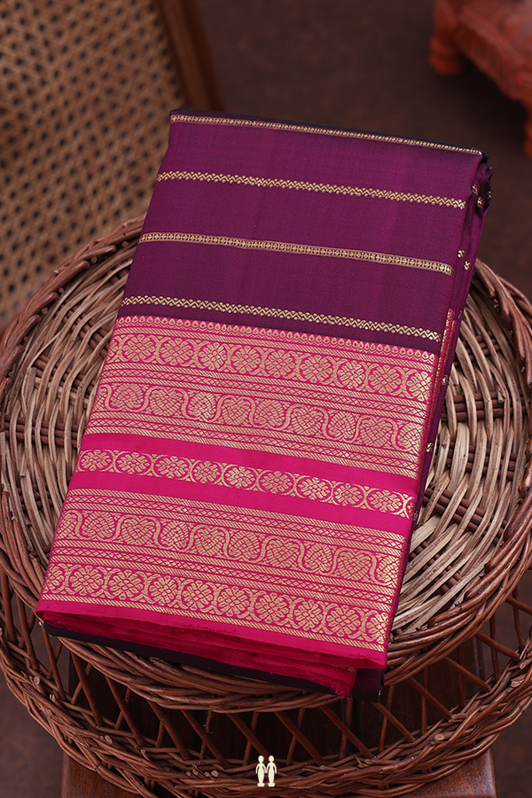 Kanchipuram Silk Saree In Plum Purple With Stripes Design