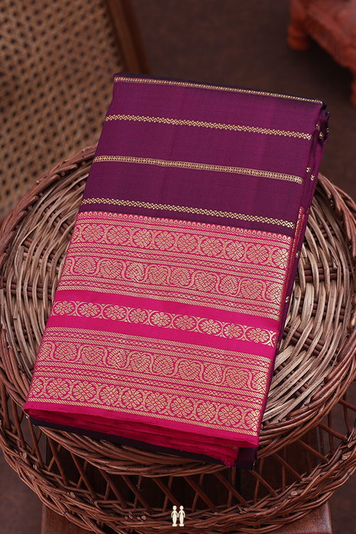 Kanchipuram Silk Saree In Plum Purple With Stripes Design