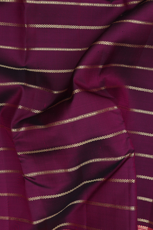 Kanchipuram Silk Saree In Plum Purple With Stripes Design