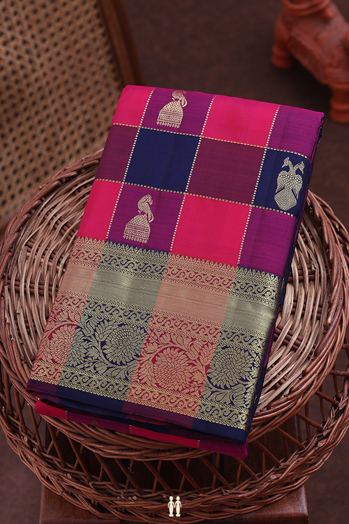 Kanchipuram Silk Saree In Multicolor With Checks Design