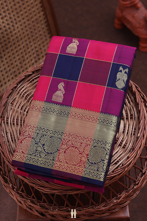 Kanchipuram Silk Saree In Multicolor With Checks Design