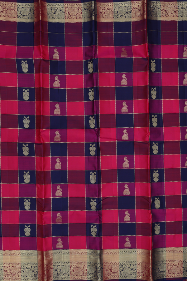 Kanchipuram Silk Saree In Multicolor With Checks Design