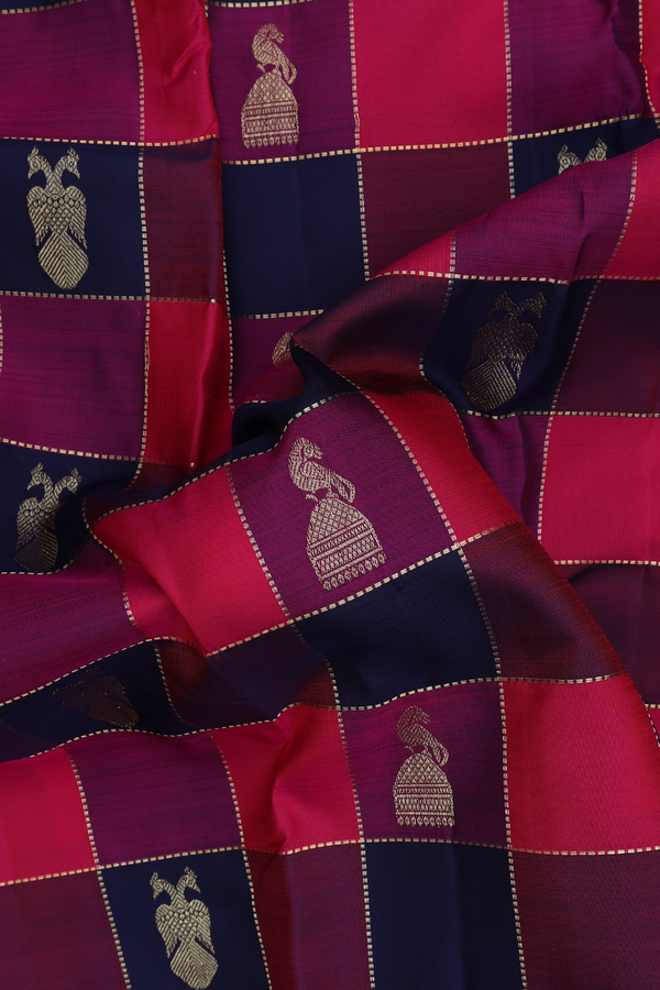 Kanchipuram Silk Saree In Multicolor With Checks Design