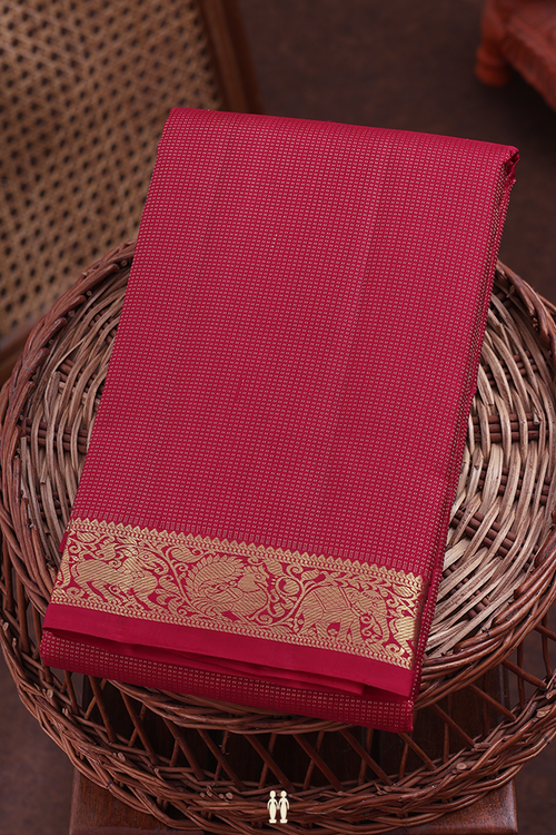 Kanchipuram Silk Saree In Red With Stripes Design