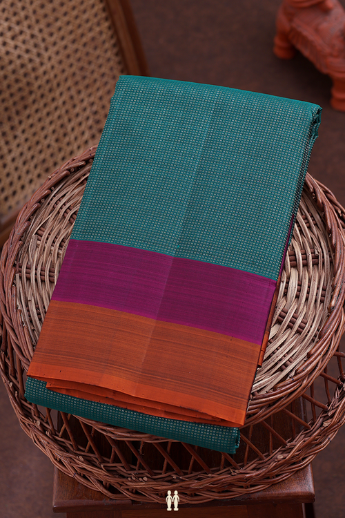 Kanchipuram Silk Saree In Green With Stripes Design