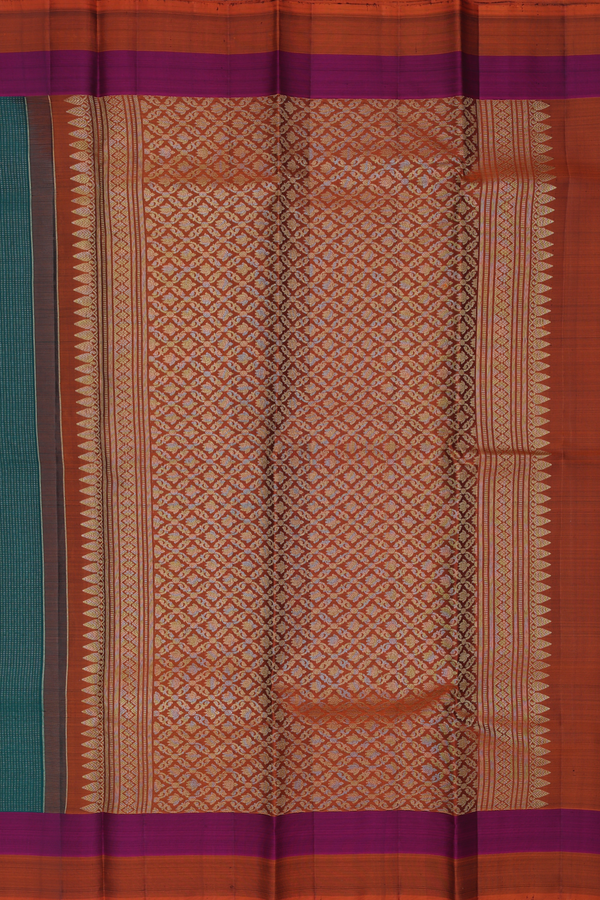 Kanchipuram Silk Saree In Green With Stripes Design