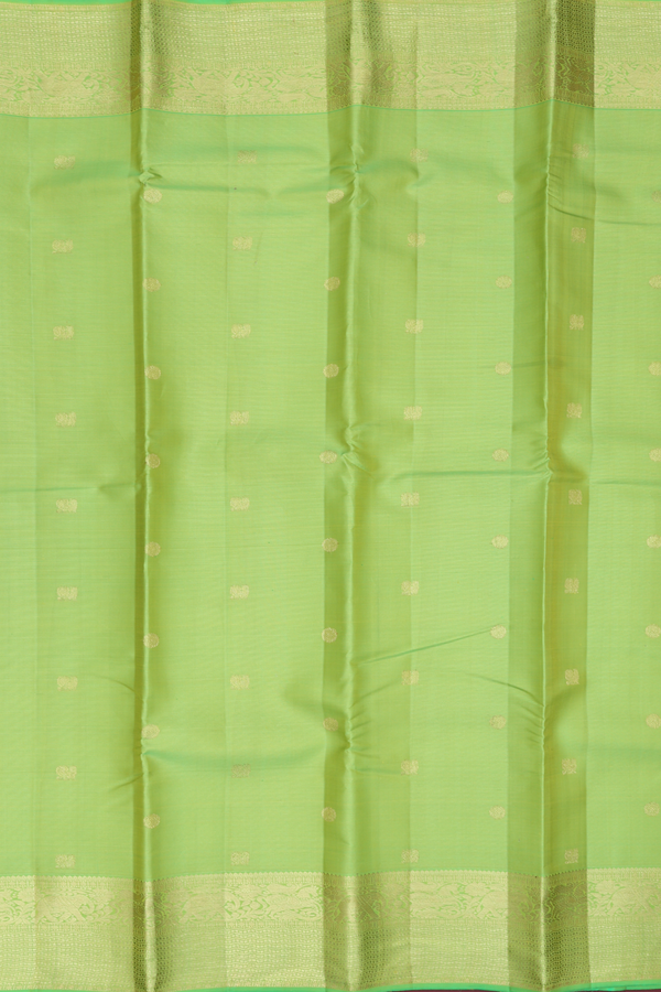 Kanchipuram Silk Saree In Green Along Stripes With Buttas