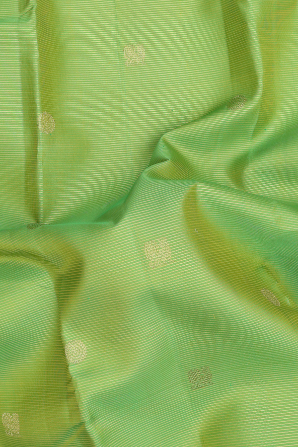 Kanchipuram Silk Saree In Green Along Stripes With Buttas
