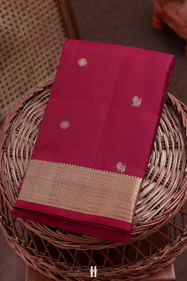Kanchipuram Silk Saree In Maroon With Peacock Buttas