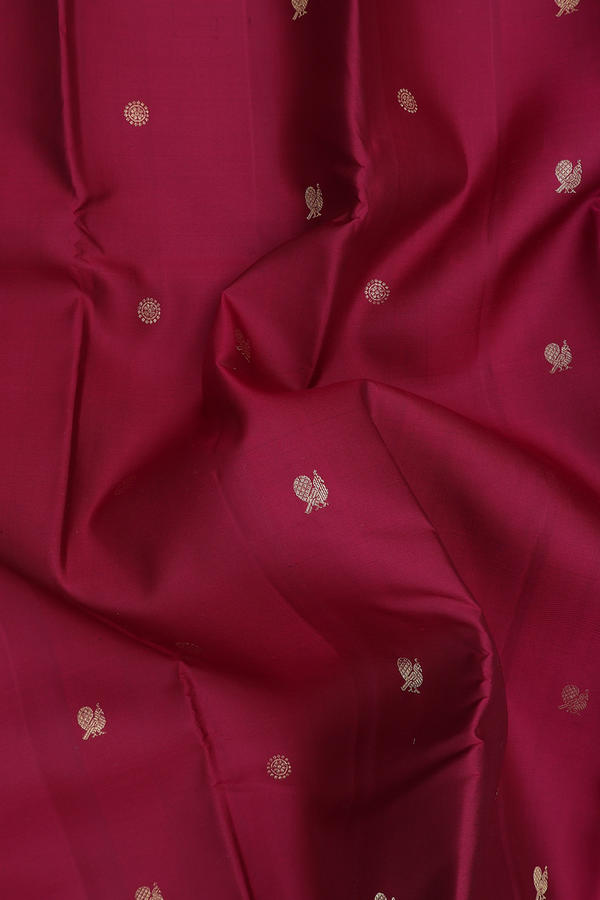 Kanchipuram Silk Saree In Maroon With Peacock Buttas