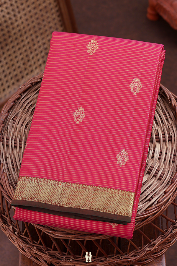 Kanchipuram Silk Saree In Pink Along Stripes With Buttas